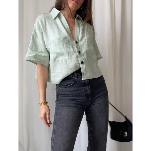 TOP cropped button up top — In Sage - Picture 10 of 10
